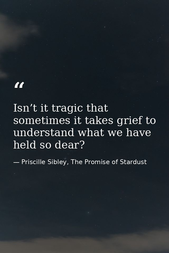 Isn’t it tragic that sometimes it takes grief to understand what we have held so dear? — Priscille Sibley, The Promise of Stardust