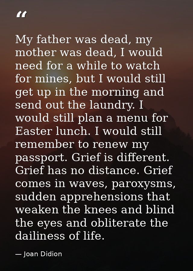 My father was dead, my mother was dead, I would need for a while to watch for mines, but I would still get up in the mor — Joan Didion