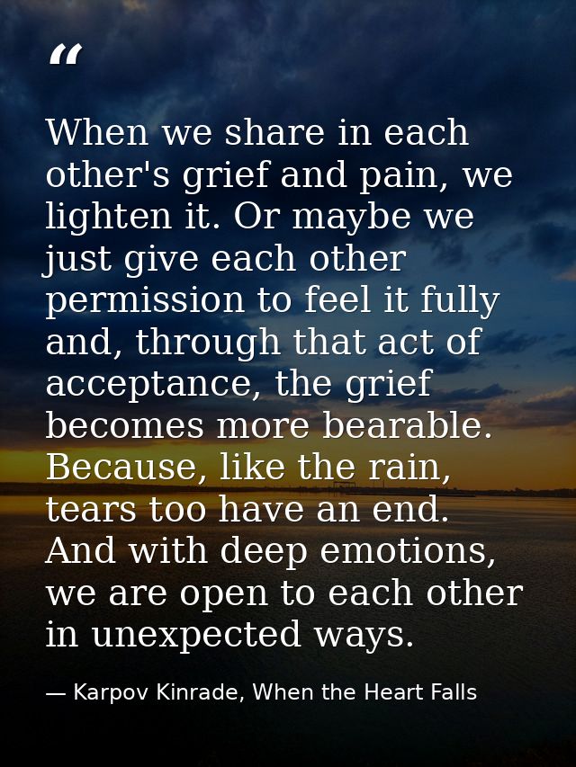 When we share in each other's grief and pain, we lighten it. Or maybe we just give each other permission to feel it full — Karpov Kinrade, When the Heart Falls