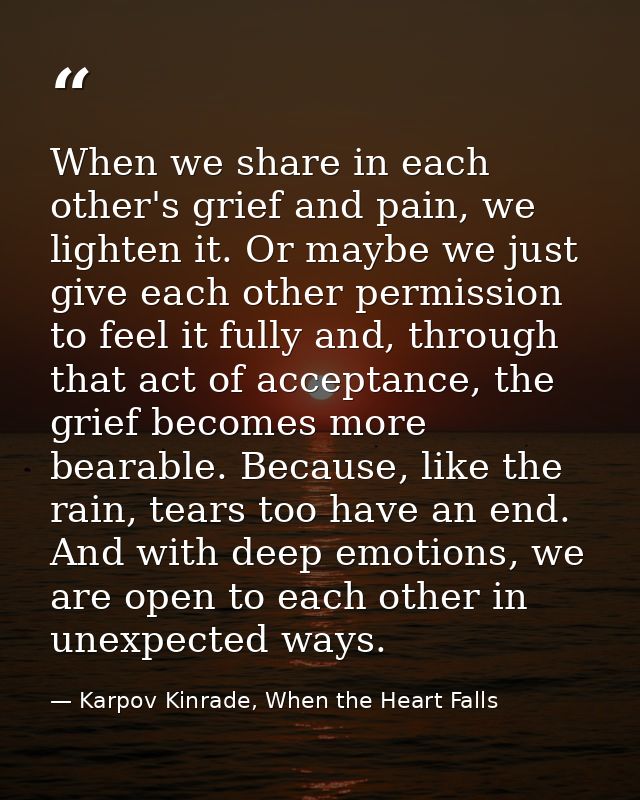 When we share in each other's grief and pain, we lighten it. Or maybe we just give each other permission to feel it full — Karpov Kinrade, When the Heart Falls