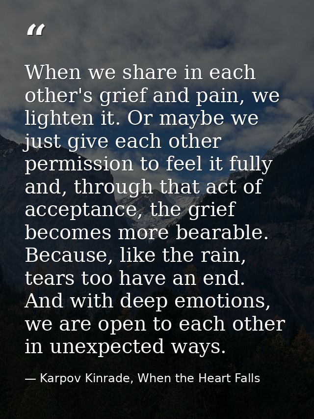 When we share in each other's grief and pain, we lighten it. Or maybe we just give each other permission to feel it full — Karpov Kinrade, When the Heart Falls