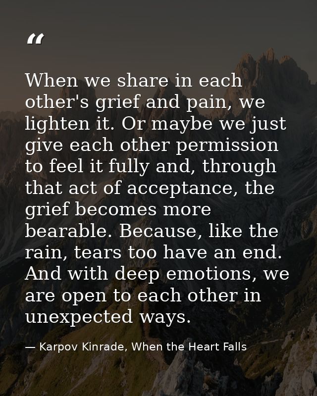 When we share in each other's grief and pain, we lighten it. Or maybe we just give each other permission to feel it full — Karpov Kinrade, When the Heart Falls