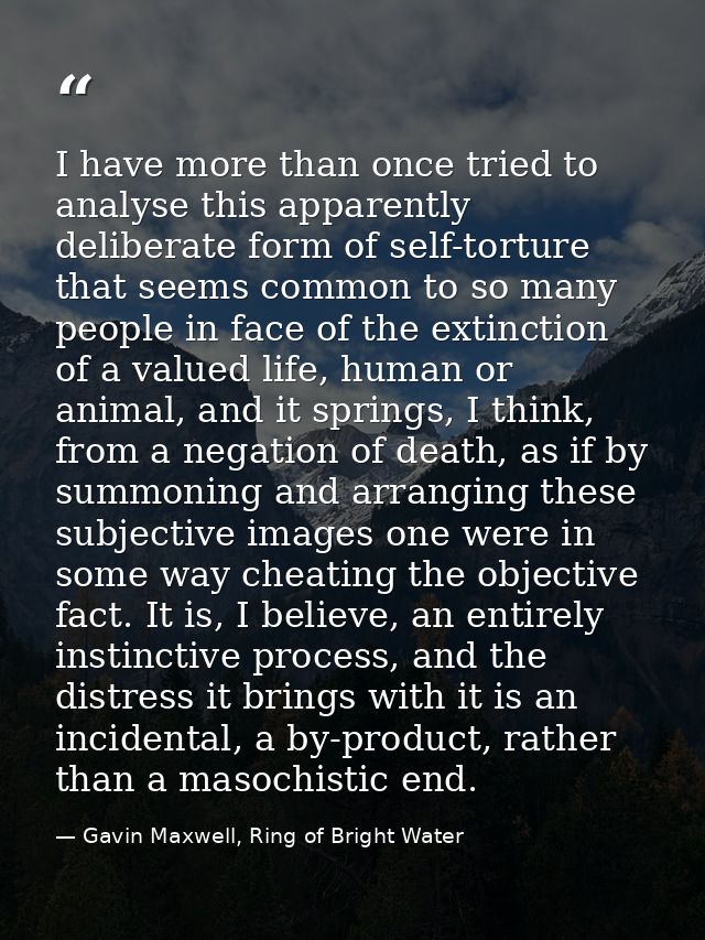 I have more than once tried to analyse this apparently deliberate form of self-torture that seems common to so many peop — Gavin Maxwell, Ring of Bright Water