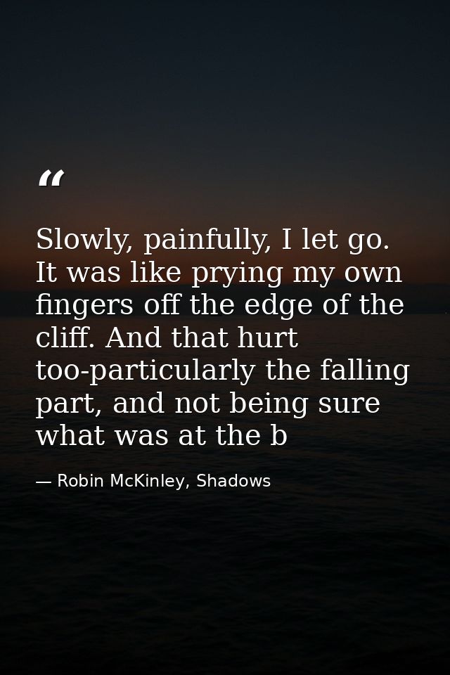 Slowly, painfully, I let go. It was like prying my own fingers off the edge of the cliff. And that hurt too-particularly — Robin McKinley, Shadows
