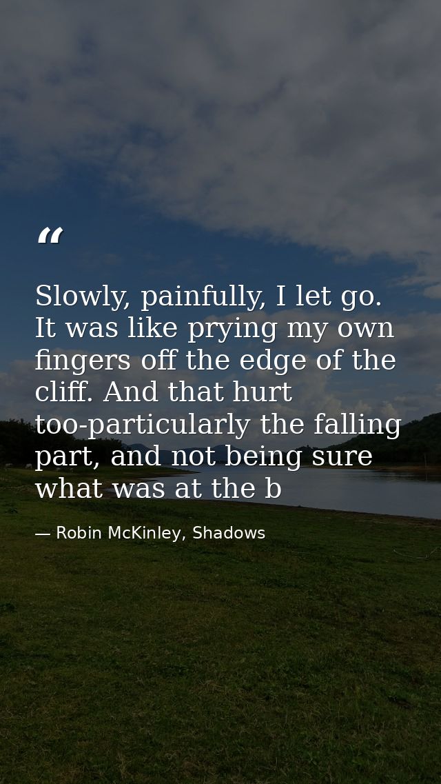 Slowly, painfully, I let go. It was like prying my own fingers off the edge of the cliff. And that hurt too-particularly — Robin McKinley, Shadows