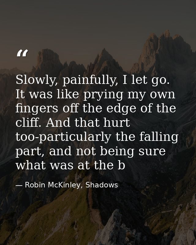Slowly, painfully, I let go. It was like prying my own fingers off the edge of the cliff. And that hurt too-particularly — Robin McKinley, Shadows