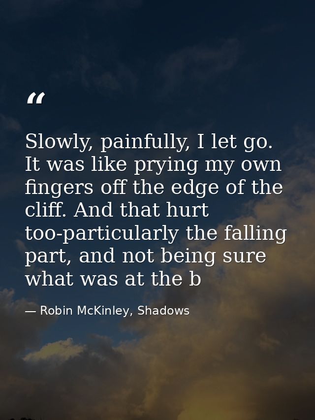 Slowly, painfully, I let go. It was like prying my own fingers off the edge of the cliff. And that hurt too-particularly — Robin McKinley, Shadows
