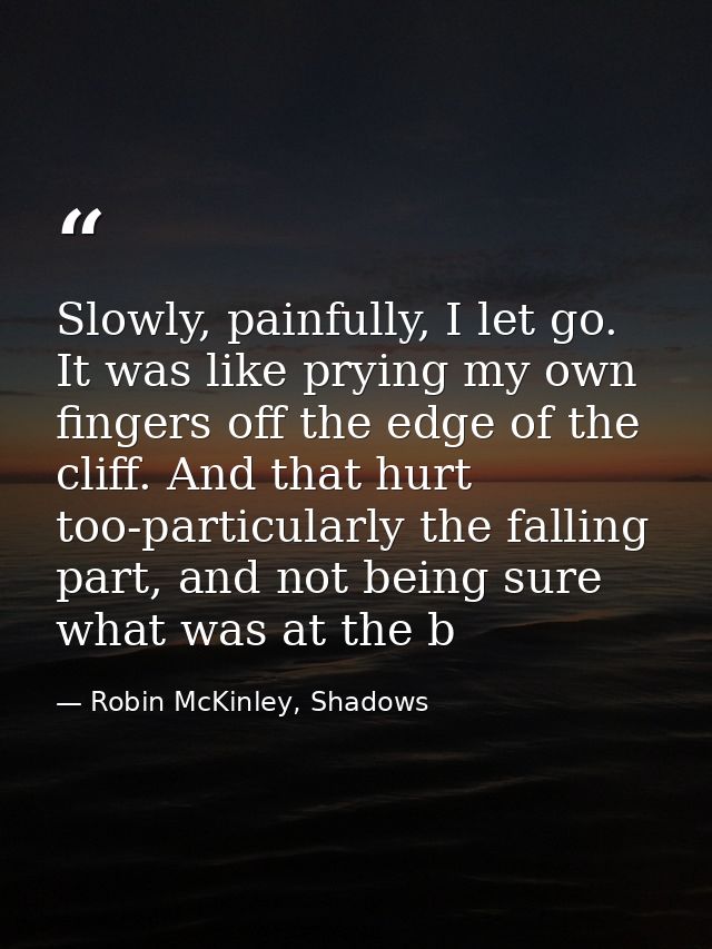 Slowly, painfully, I let go. It was like prying my own fingers off the edge of the cliff. And that hurt too-particularly — Robin McKinley, Shadows