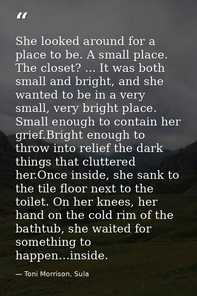 She looked around for a place to be. A small place. The closet? ... It was both small and bright, and she wanted to be i — Toni Morrison, Sula