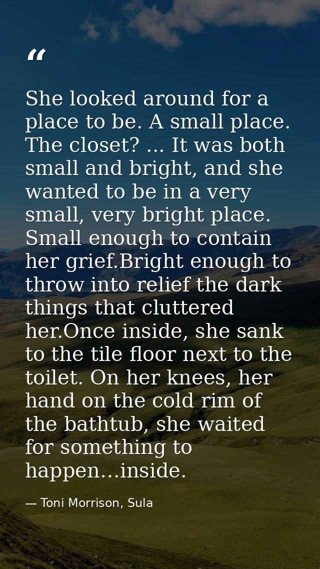 She looked around for a place to be. A small place. The closet? ... It was both small and bright, and she wanted to be i — Toni Morrison, Sula