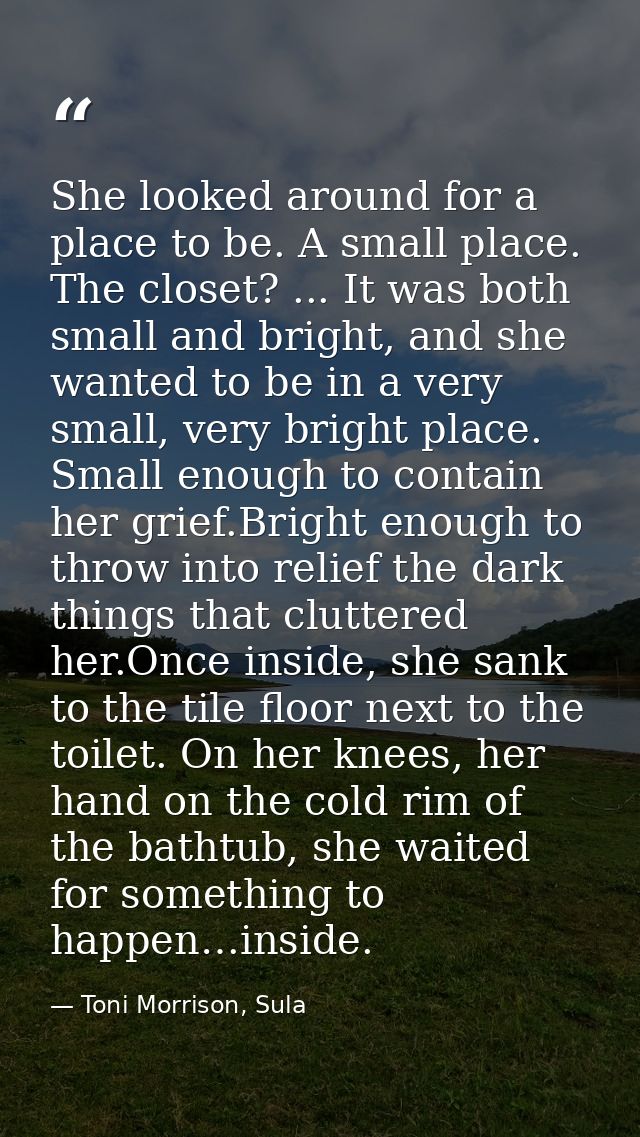 She looked around for a place to be. A small place. The closet? ... It was both small and bright, and she wanted to be i — Toni Morrison, Sula