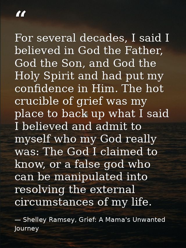 For several decades, I said I believed in God the Father, God the Son, and God the Holy Spirit and had put my confidence — Shelley Ramsey, Grief: A Mama's Unwanted Journey