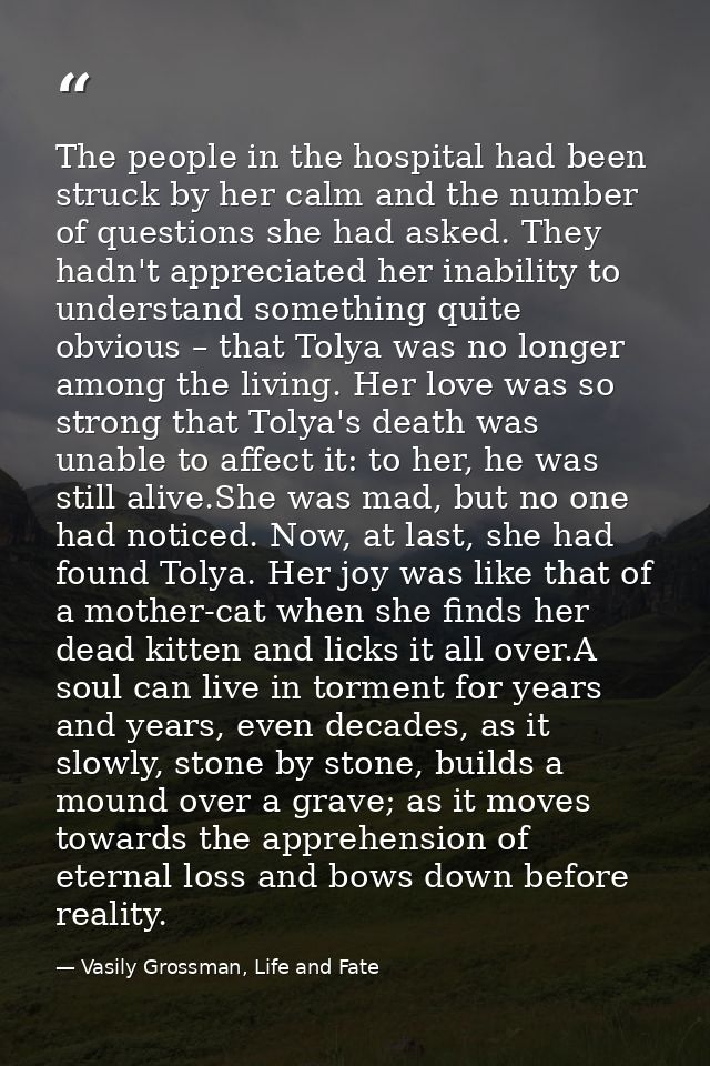 The people in the hospital had been struck by her calm and the number of questions she had asked. They hadn't appreciate — Vasily Grossman, Life and Fate