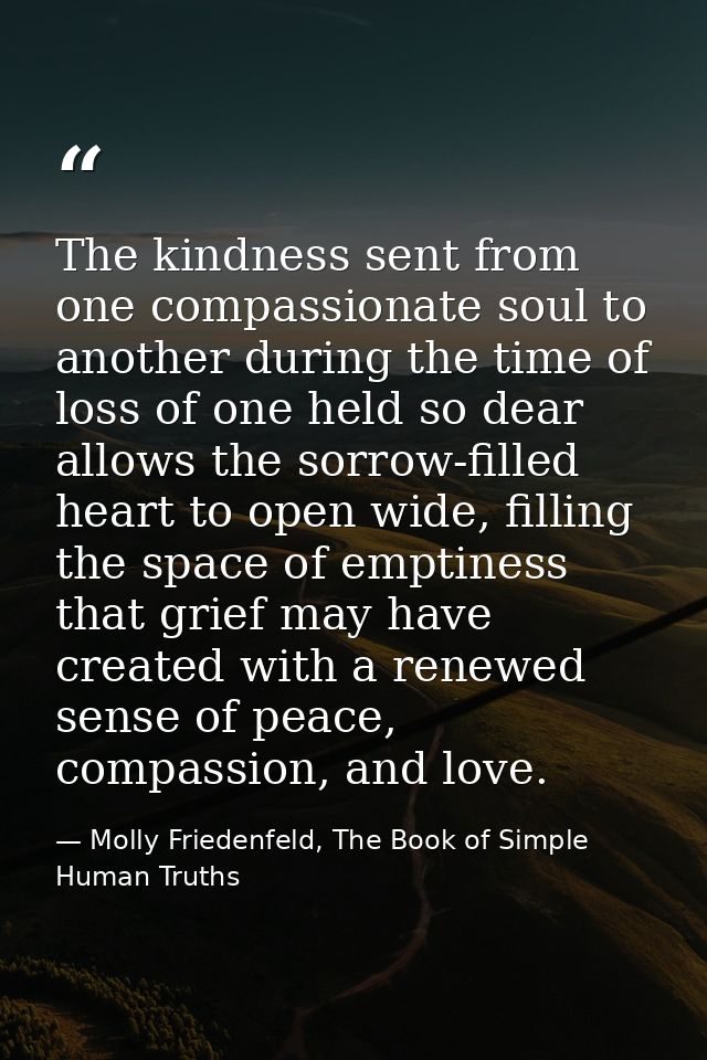 The kindness sent from one compassionate soul to another during the time of loss of one held so dear allows the sorrow-f — Molly Friedenfeld, The Book of Simple Human Truths