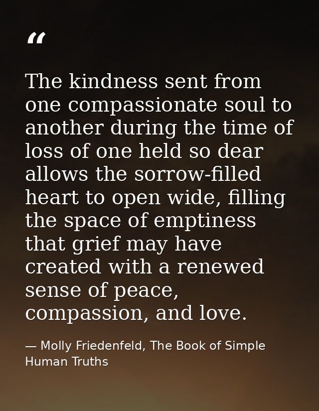 The kindness sent from one compassionate soul to another during the time of loss of one held so dear allows the sorrow-f — Molly Friedenfeld, The Book of Simple Human Truths