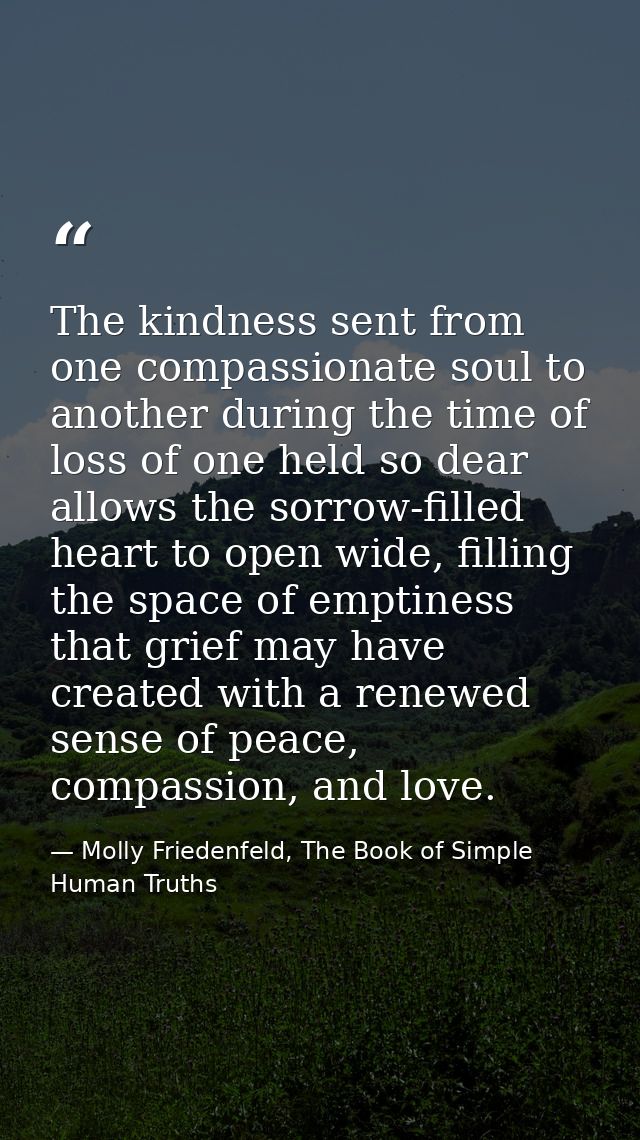 The kindness sent from one compassionate soul to another during the time of loss of one held so dear allows the sorrow-f — Molly Friedenfeld, The Book of Simple Human Truths