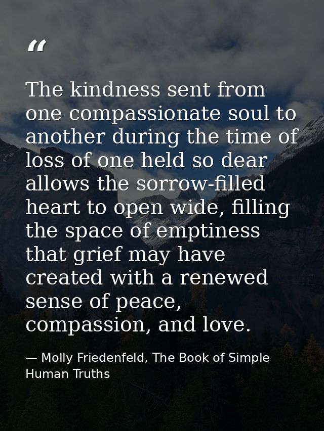 The kindness sent from one compassionate soul to another during the time of loss of one held so dear allows the sorrow-f — Molly Friedenfeld, The Book of Simple Human Truths