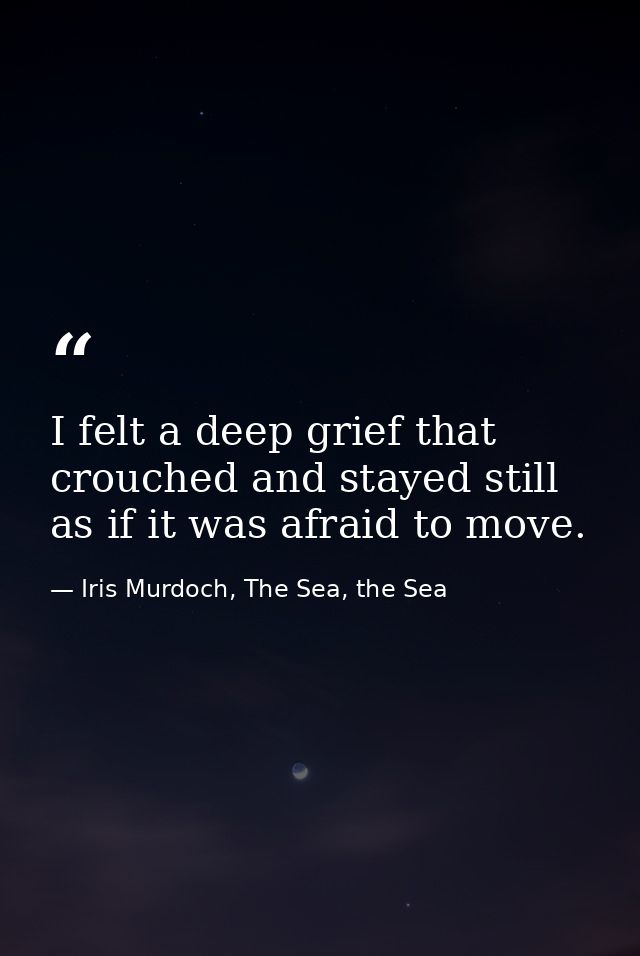 I felt a deep grief that crouched and stayed still as if it was afraid to move. — Iris Murdoch, The Sea, the Sea