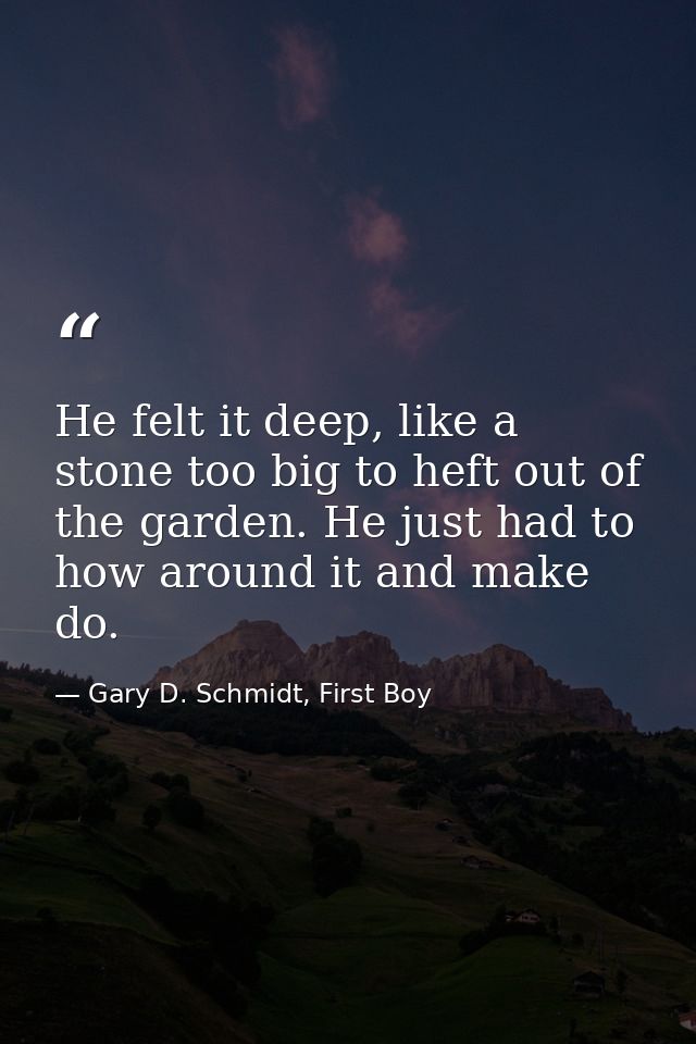 He felt it deep, like a stone too big to heft out of the garden. He just had to how around it and make do. — Gary D. Schmidt, First Boy