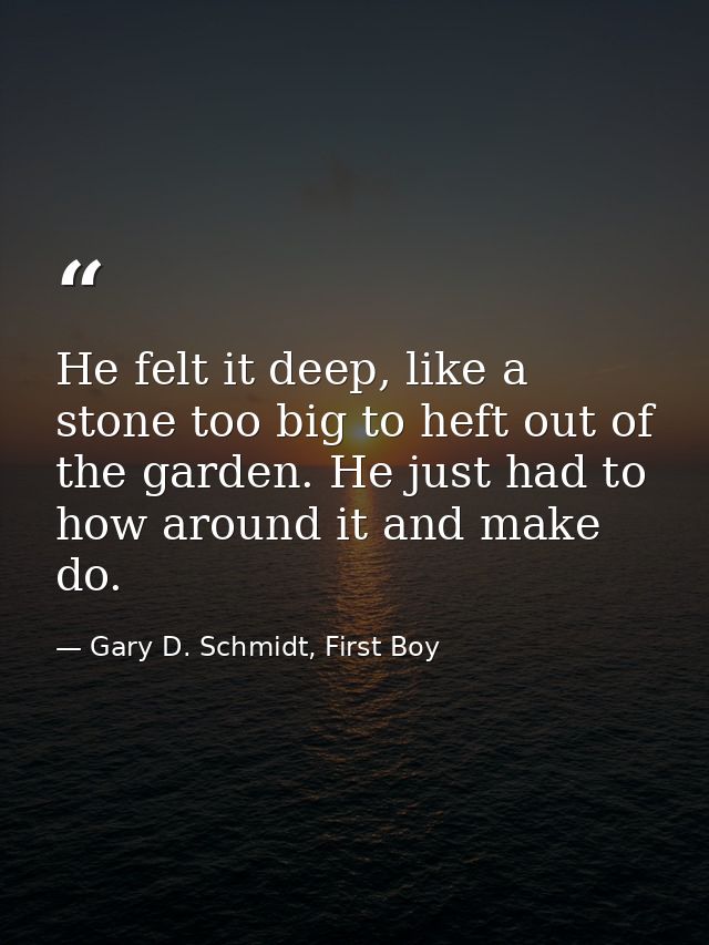 He felt it deep, like a stone too big to heft out of the garden. He just had to how around it and make do. — Gary D. Schmidt, First Boy