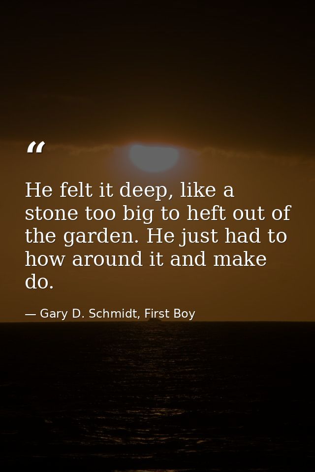 He felt it deep, like a stone too big to heft out of the garden. He just had to how around it and make do. — Gary D. Schmidt, First Boy