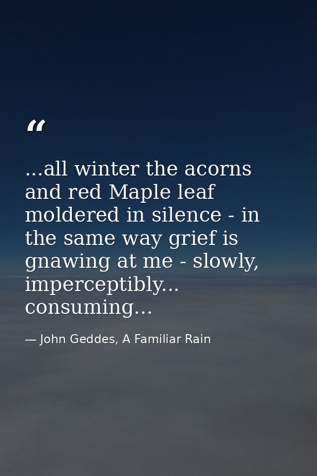 ...all winter the acorns and red Maple leaf moldered in silence - in the same way grief is gnawing at me - slowly, imper — John Geddes, A Familiar Rain
