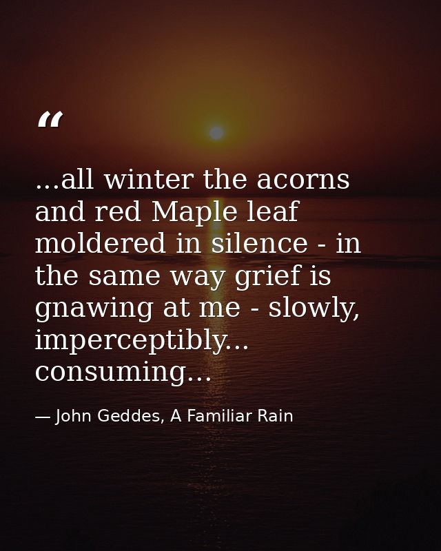 ...all winter the acorns and red Maple leaf moldered in silence - in the same way grief is gnawing at me - slowly, imper — John Geddes, A Familiar Rain