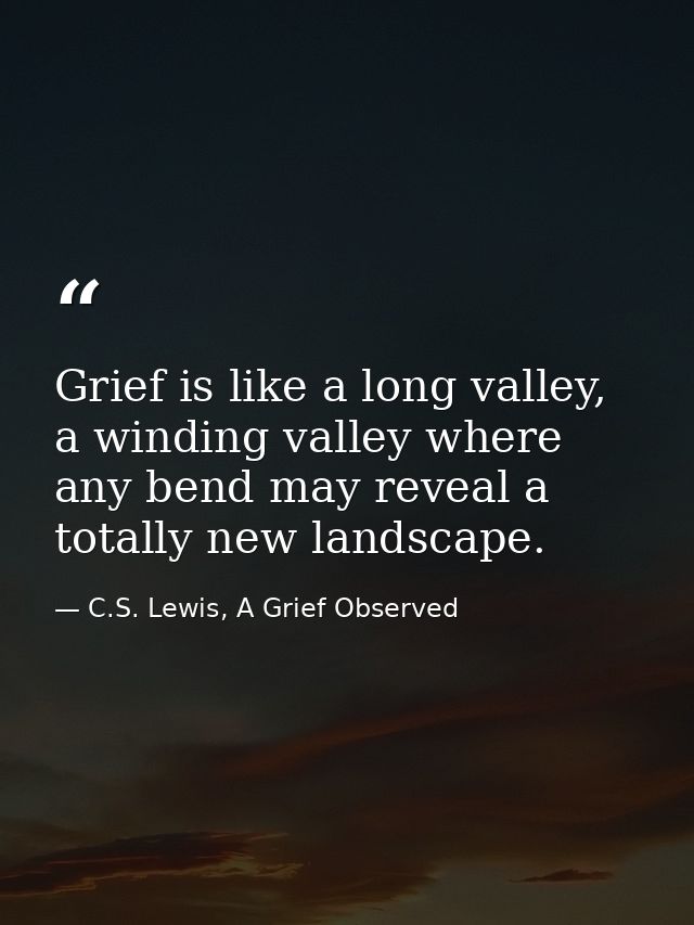Grief is like a long valley, a winding valley where any bend may reveal a totally new landscape. — C.S. Lewis, A Grief Observed