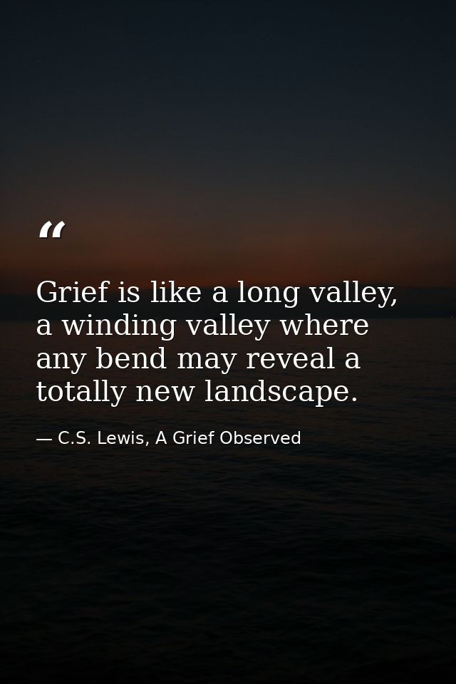 Grief is like a long valley, a winding valley where any bend may reveal a totally new landscape. — C.S. Lewis, A Grief Observed