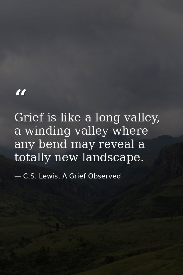 Grief is like a long valley, a winding valley where any bend may reveal a totally new landscape. — C.S. Lewis, A Grief Observed