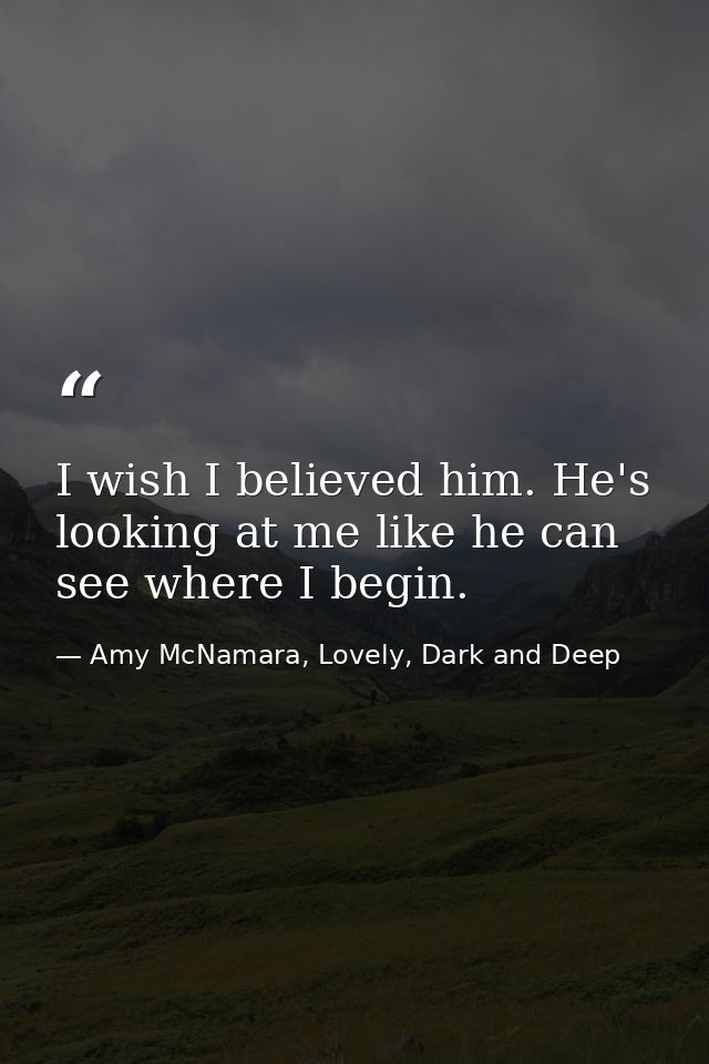 I wish I believed him. He's looking at me like he can see where I begin. — Amy McNamara, Lovely, Dark and Deep
