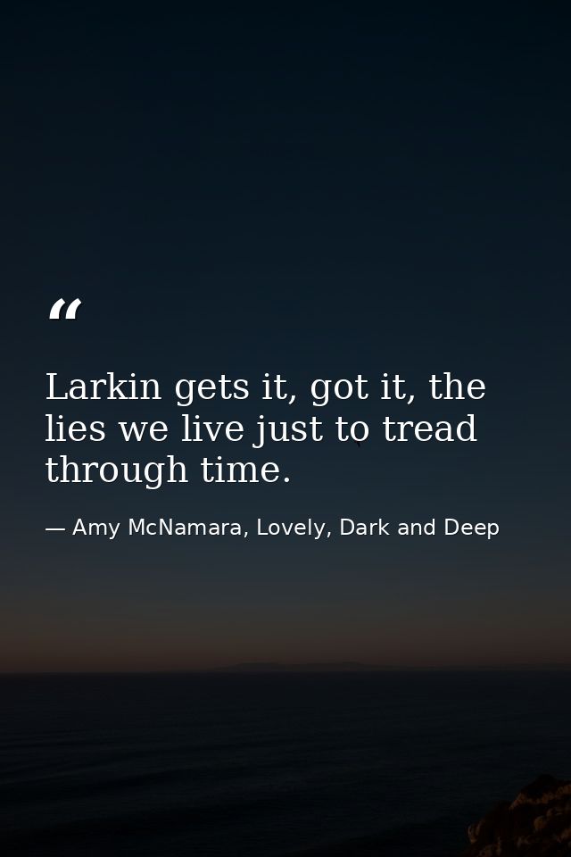 Larkin gets it, got it, the lies we live just to tread through time. — Amy McNamara, Lovely, Dark and Deep