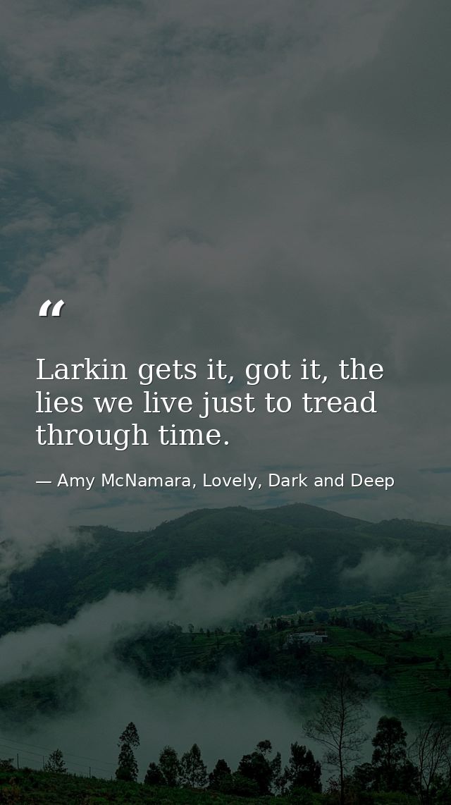 Larkin gets it, got it, the lies we live just to tread through time. — Amy McNamara, Lovely, Dark and Deep