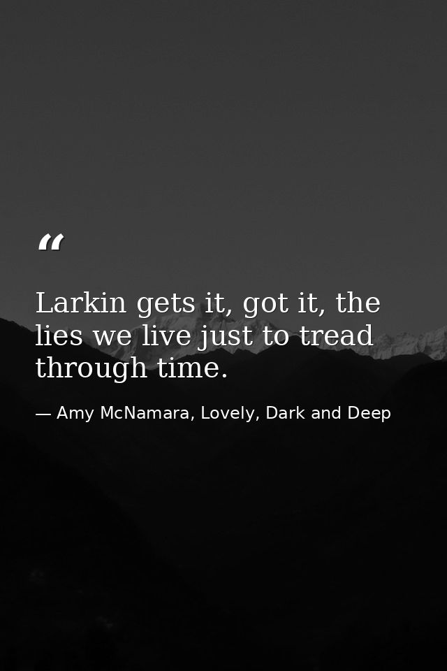 Larkin gets it, got it, the lies we live just to tread through time. — Amy McNamara, Lovely, Dark and Deep