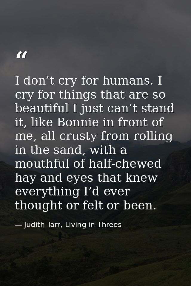 I don’t cry for humans. I cry for things that are so beautiful I just can’t stand it, like Bonnie in front of me, all cr — Judith Tarr, Living in Threes