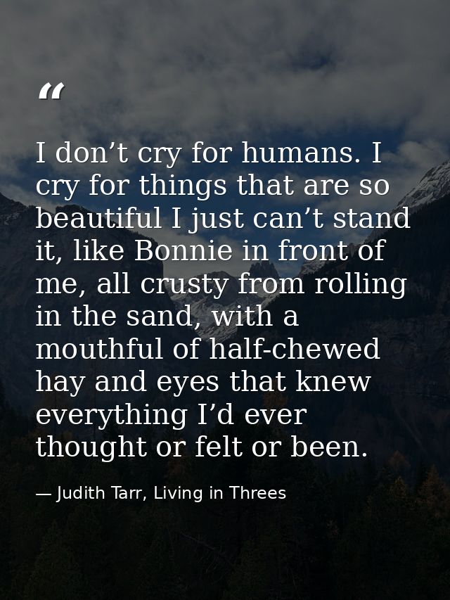 I don’t cry for humans. I cry for things that are so beautiful I just can’t stand it, like Bonnie in front of me, all cr — Judith Tarr, Living in Threes