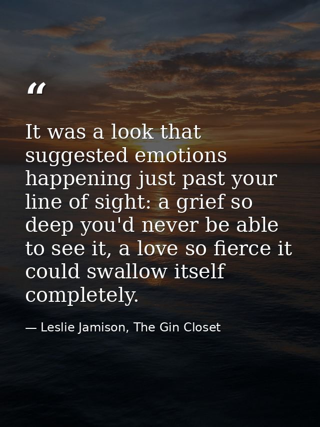 It was a look that suggested emotions happening just past your line of sight: a grief so deep you'd never be able to see — Leslie Jamison, The Gin Closet
