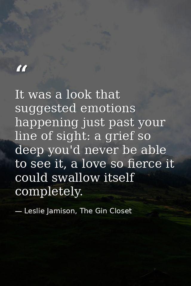 It was a look that suggested emotions happening just past your line of sight: a grief so deep you'd never be able to see — Leslie Jamison, The Gin Closet