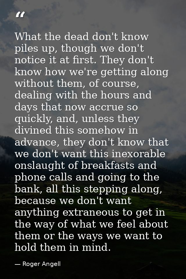 What the dead don't know piles up, though we don't notice it at first. They don't know how we're getting along without t — Roger Angell