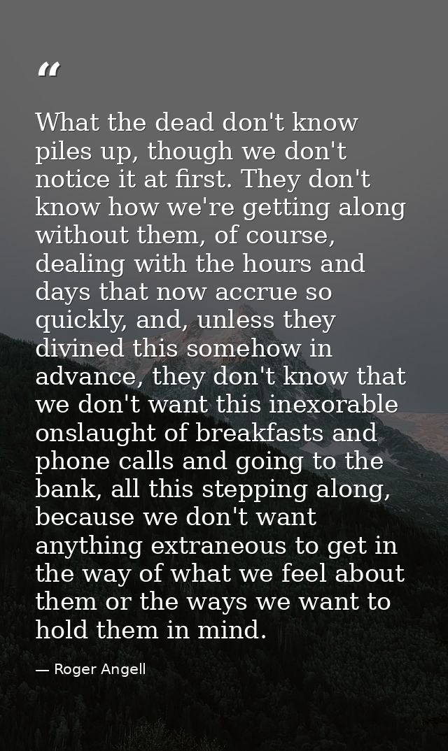 What the dead don't know piles up, though we don't notice it at first. They don't know how we're getting along without t — Roger Angell