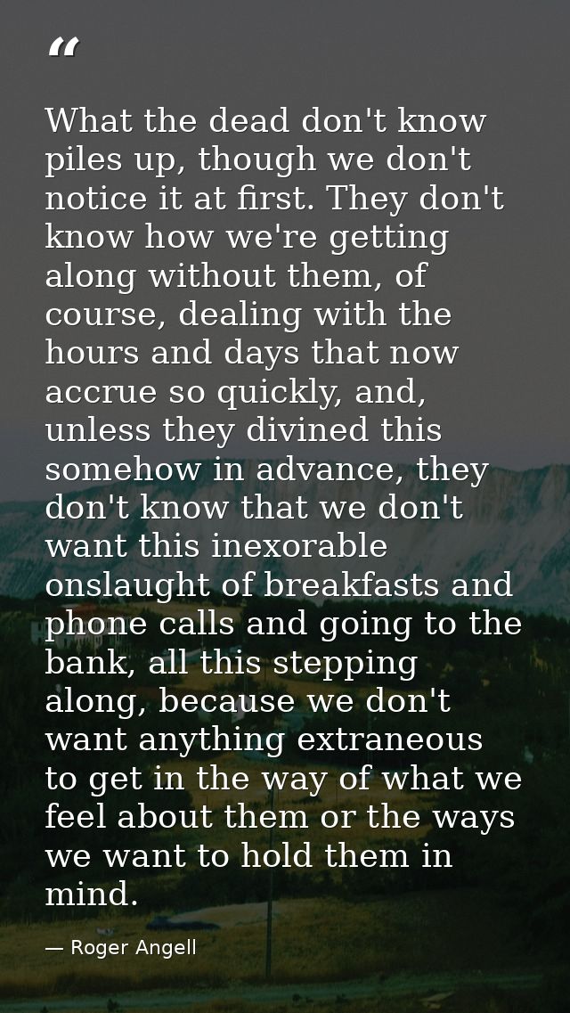What the dead don't know piles up, though we don't notice it at first. They don't know how we're getting along without t — Roger Angell