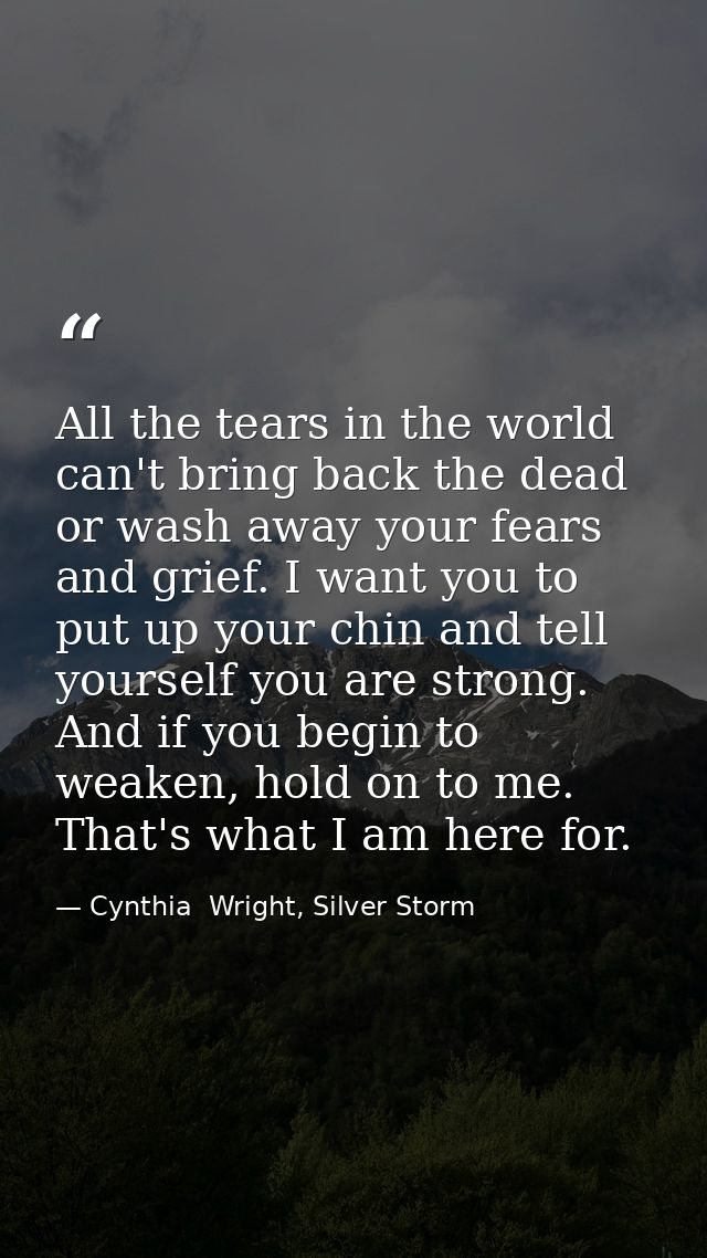 All the tears in the world can't bring back the dead or wash away your fears and grief. I want you to put up your chin a — Cynthia  Wright, Silver Storm