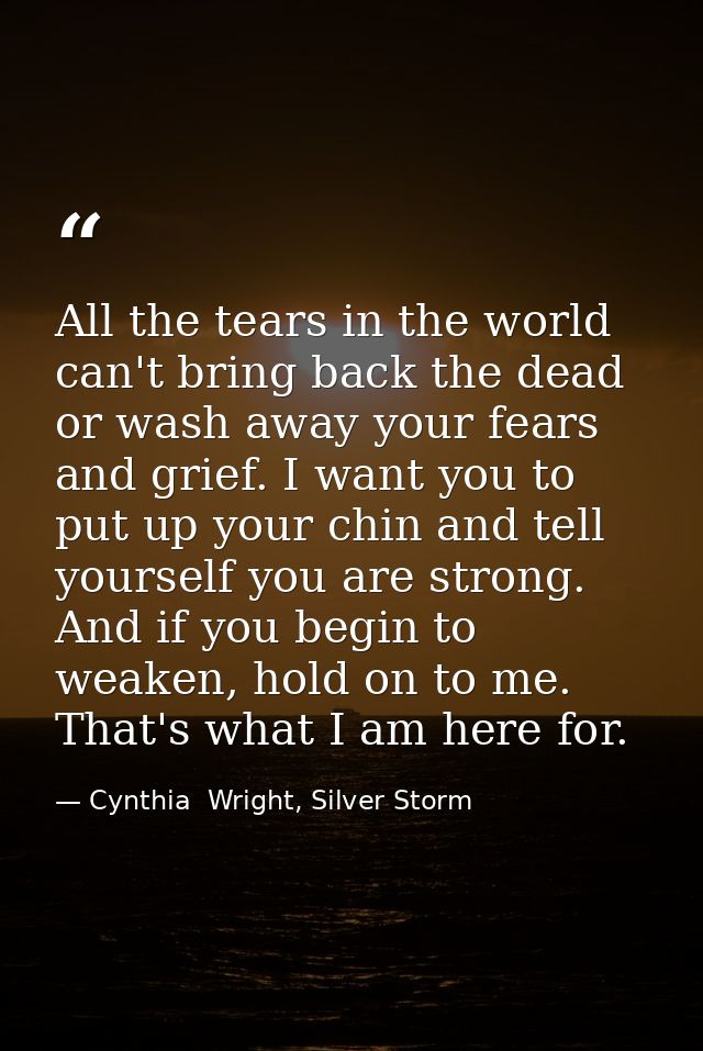All the tears in the world can't bring back the dead or wash away your fears and grief. I want you to put up your chin a — Cynthia  Wright, Silver Storm