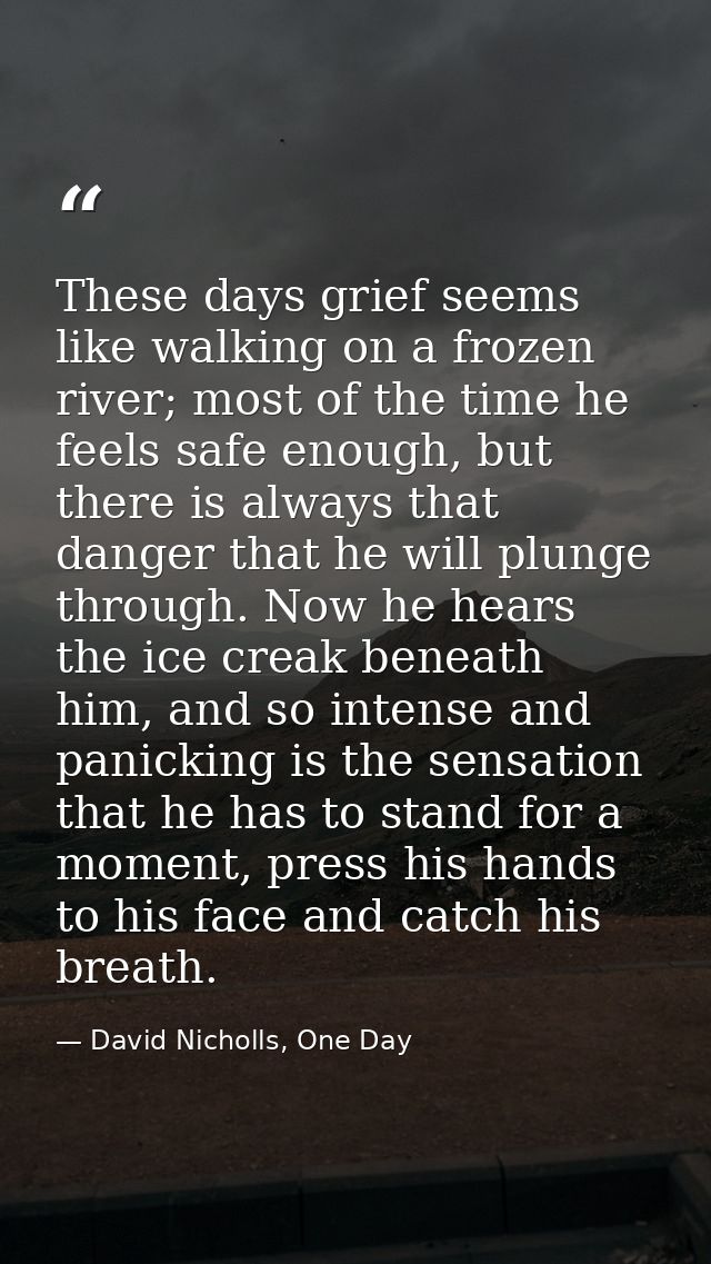 These days grief seems like walking on a frozen river; most of the time he feels safe enough, but there is always that d — David Nicholls, One Day