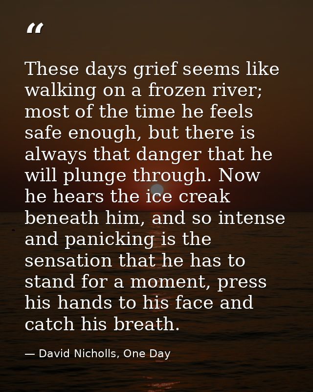 These days grief seems like walking on a frozen river; most of the time he feels safe enough, but there is always that d — David Nicholls, One Day