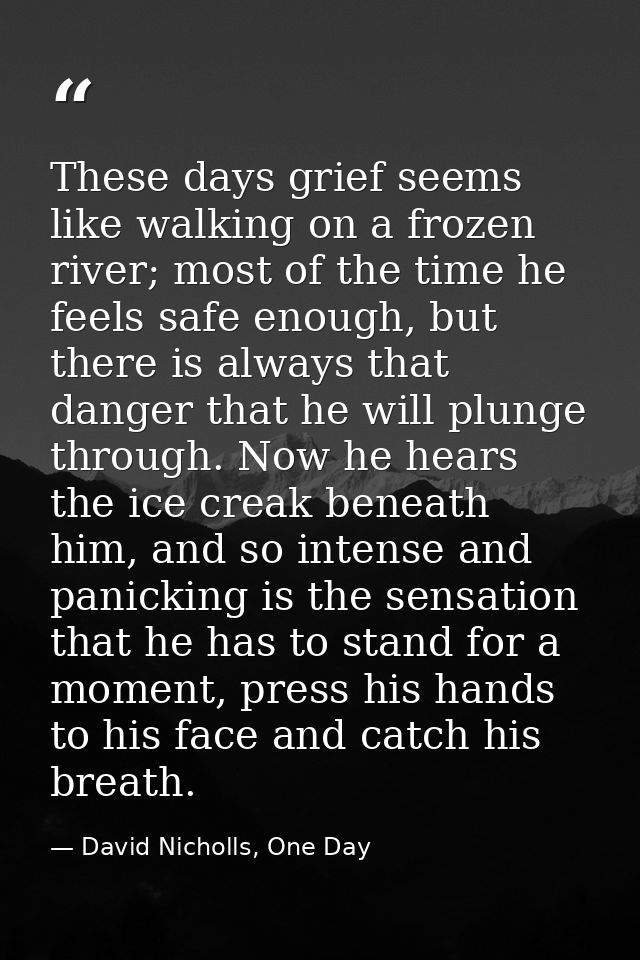 These days grief seems like walking on a frozen river; most of the time he feels safe enough, but there is always that d — David Nicholls, One Day