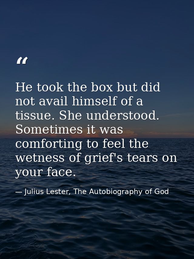 He took the box but did not avail himself of a tissue. She understood. Sometimes it was comforting to feel the wetness o — Julius Lester, The Autobiography of God