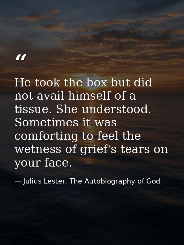He took the box but did not avail himself of a tissue. She understood. Sometimes it was comforting to feel the wetness o — Julius Lester, The Autobiography of God