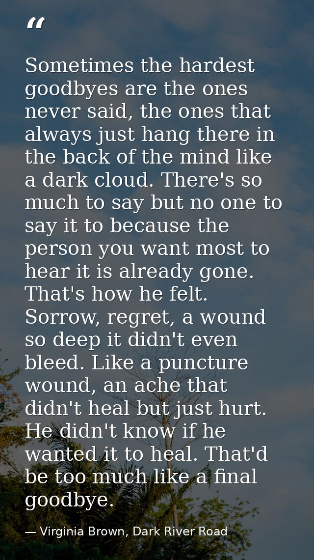 Sometimes the hardest goodbyes are the ones never said, the ones that always just hang there in the back of the mind lik — Virginia Brown, Dark River Road