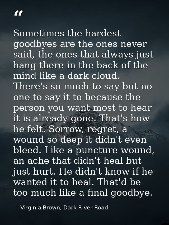 Sometimes the hardest goodbyes are the ones never said, the ones that always just hang there in the back of the mind lik — Virginia Brown, Dark River Road